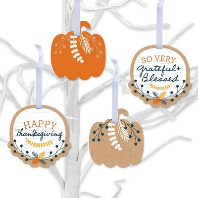 Big Dot of Happiness Happy Thanksgiving - Fall Harvest Decorations - Tree Ornaments - Set of 12