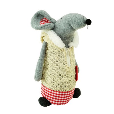 Northlight 12" Gray and Beige Standing Mouse with Hooded Coat Christmas Tabletop Decoration