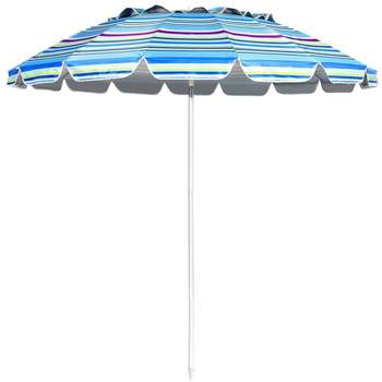 Wellfor - 8'x8' Outdoor Portable Sunshade Beach Umbrella with Sand Anchor and Carry Bag