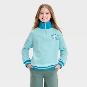 Girls' Stitch Hawaii Elevated 1/4 Zip Sweatshirt - Blue - 1 of 4