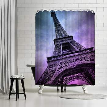Americanflat 71" x 74" Shower Curtain, Modern Art Paris Eiffel Tower Purple by Melanie Viola