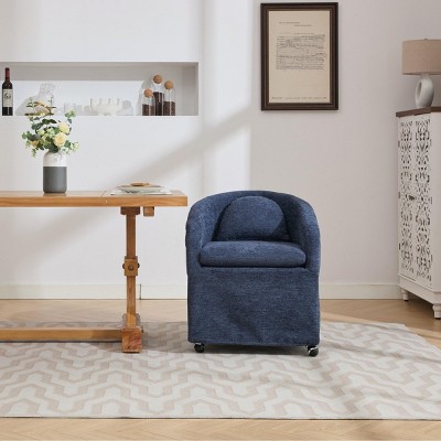 Set of 1 Fabric Chenille Upholstered Dining Armchair,Swivel Dining Chair with Universal Wheels,Curved Back Kitchen Dining Room Chair-Coolbibila