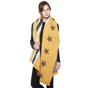 Slickblue Women's Oversized Scarf, Stars & Stripe Pattern, Mustard or Navy, Soft Acrylic, 25x75 Inch - 1 of 4