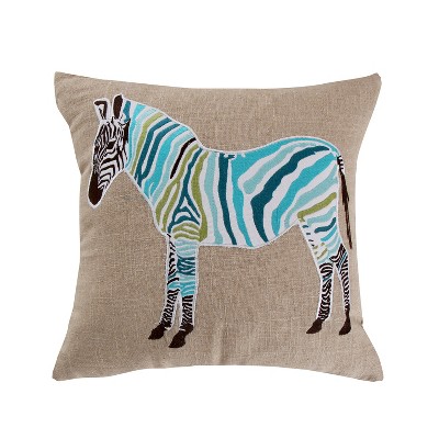 20x20 Monika Zebra Burplap Pillow Teal - Mudhut