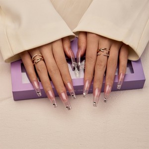 YEVYO Press On Nails Long - French Rhinestone Square Bling Glossy for Women and Girls On Fake Nails - Clear - 10 Pcs - 1 of 4