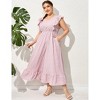 Womens Plus Size Casual Sleeveless Maxi Dress Ruffle Sleeve A Line Swing Summer Maxi Dress with Pockets - 3 of 4