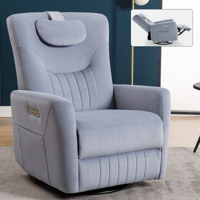 Electric Recliner Armchair Nursery Glider And Recliner With Lumbar And Neck Support Pillow,Glider Swivel Recliner With Charging Port-Cuddlewood
