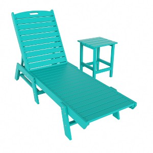 WestinTrends 2 Pieces Poly Outdoor Patio Chaise Lounge Chair with Side Table Set - 1 of 4