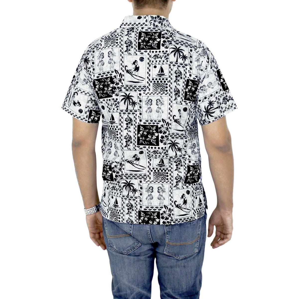 LA LEELA Men's Hawaiian Shirt Tropical Floral Beach Shirts Casual Button Down Short Sleeve Shirts for Men M Girly Hawaii Dance, Multicoloured - thumbnail 4