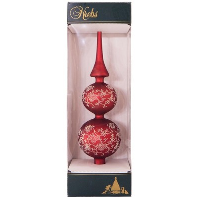 Christmas by Krebs 13" Red and Gold Floral Glitter Lace Matte Glass Finial Christmas Tree Topper - Unlit