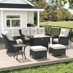 LayinSun Wicker Outdoor Furniture Set with 6-inch Comfy Cushions, High Back Patio Furniture Set with Swivel Rocking Chairs and Side Table - 1 of 4