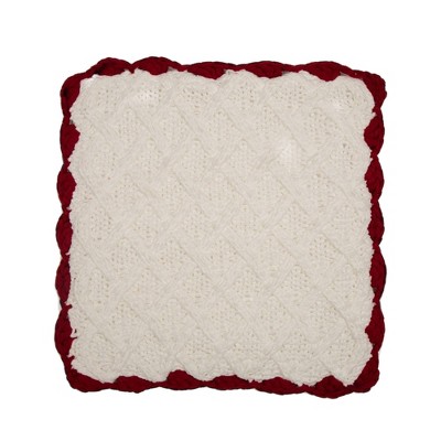  18" Knitted Polyester Pillow Cover with Red Trim & PomPom White - Glitzhome 