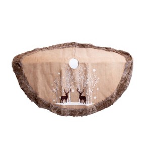 Gerson Reindeer Christmas Tree Skirt, Country Inspired Woodland Holiday Decor, Burlap and Faux Fur, 48 in diameter - 1 of 4