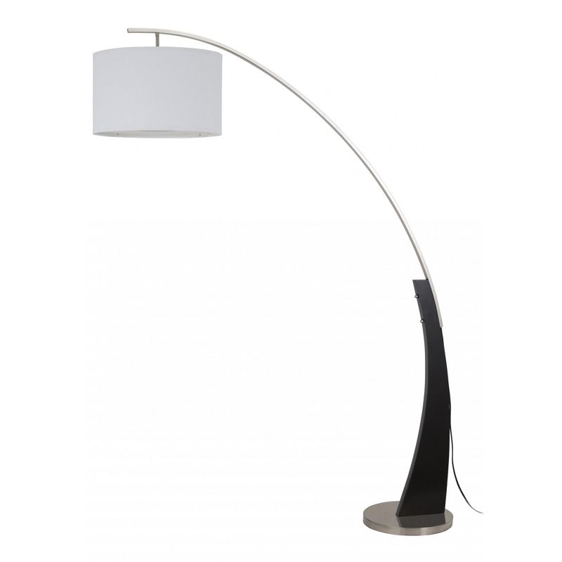 FC Design 71.5" Tall Drum Shade Arched Floor Lamp with Unique Black Wood Pole and Metal Base, 1 of 11