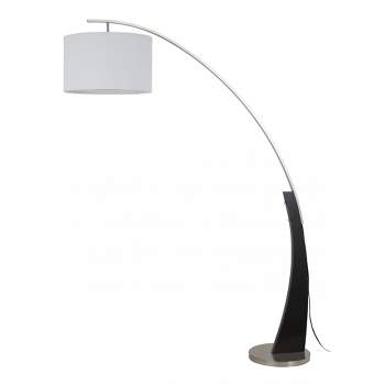 FC Design 71.5" Tall Drum Shade Arched Floor Lamp with Unique Black Wood Pole and Metal Base