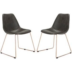 Set of 2 Dorian Midcentury Modern Leather Dining Chair Gray/Copper - Safavieh