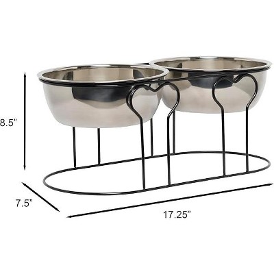 Medium Black Wrought Iron Stand with Double Stainless Steel Feeder Bowls