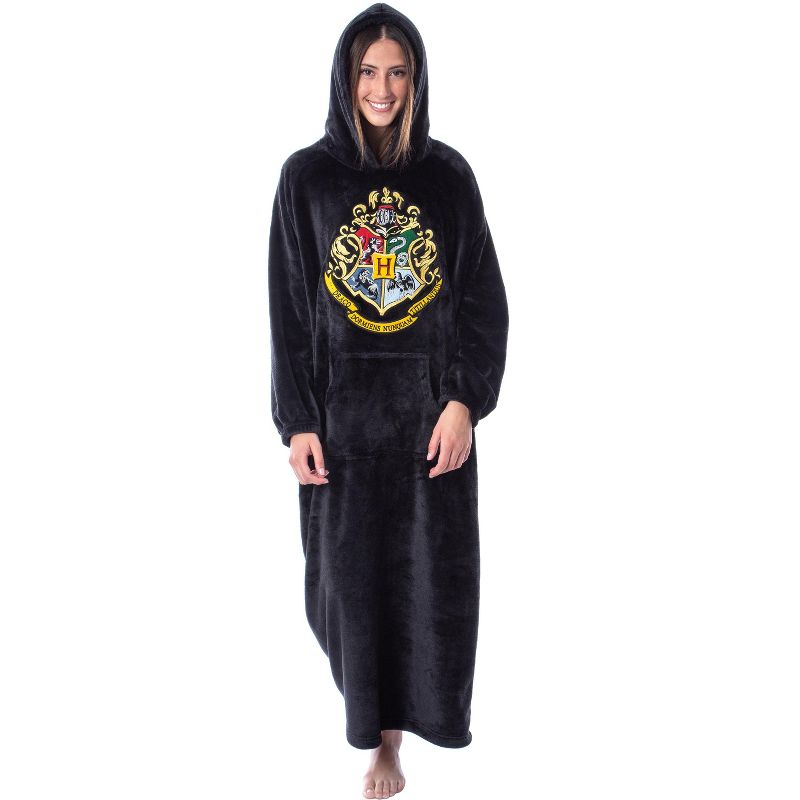 Harry Potter Hogwarts Adults Wearable Blanket Pullover Robe Mens' Womens' Black, 1 of 6