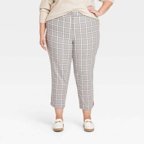 Women's High-Rise Ankle Tapered Pants - Ava & Viv™ Cream Plaid 20