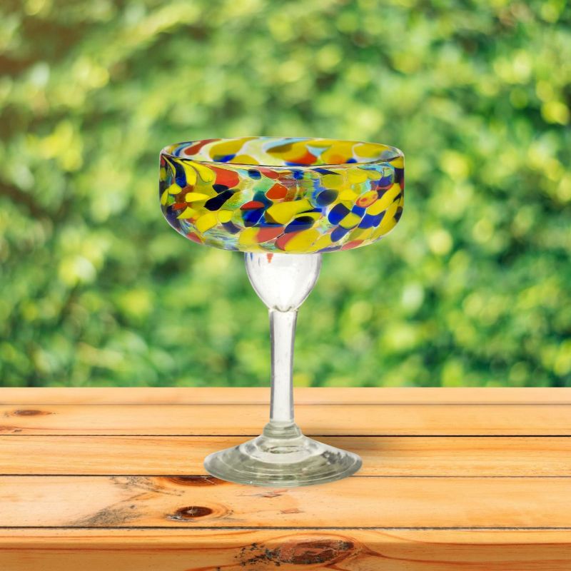 Amici Home Carnaval Margarita Drinking Glass, Imbedded Opaque Beads, Recycled Handblown Artisanal Mexican Tabletop Glassware, 15-Ounce, Set of 4,, 4 of 5
