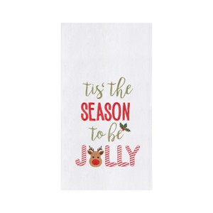 C&F Home "Tis the Season To Be Jolly" Sentiment with Red Nose Reindeer  Cotton Flour Sack Kitchen Dish Towel 27L x 18W in. - 1 of 3