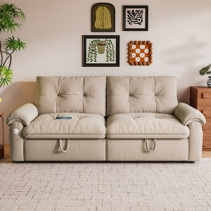 GDFStudio Harlow 77.2" Modern Convertible Velvet Upholstered Sofa Bed with Steel Frame - 1 of 4