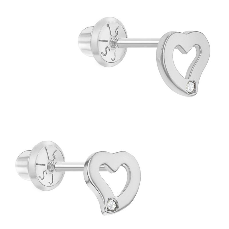 Baby Girls' Open Heart Diamond Screw Back 14k Gold Earrings - In Season Jewelry, 2 of 5