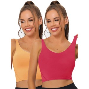 Allegra K Women's Workout Fitness Padded Longline Wireless Yoga Sports Bras 2 Pcs - 1 of 4