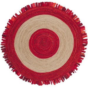 Cape Cod CAP701 Handmade Woven Area Rug - Red/Natural - 6' X 6'  Round - Safavieh - 1 of 4