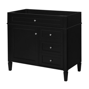 KTMBDW 36'' Bathroom Vanity without Sink, Freestanding Bathroom Storage Vanity Cabinet 2 Drawers and a Tip-out Drawer, Solid Wood Frame, Black - 1 of 4