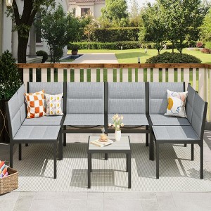 COWLOWN 7 Piece Gray Cotton, Filled Textilene Fabric Patio Set with Coffee Table, Perfect for Outdoor Areas like Garden, Backyard, Lawn and Balcony - 1 of 4