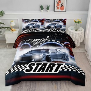 Hachikiko Queen Car Racing Bedding Set - 3PC Comforter & Pillowcases for Kids Room Decor - 1 of 4