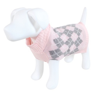 Luvable Friends Dogs and Cats Knit Pet Sweater, Pink Argyle