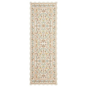 Scalloped Floral Rug Washable Non-Slip Boho Hallway Rug Soft Carpet for Kitchen, Bathroom, Laundry, Entryway - 1 of 4