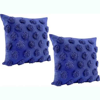 AuldHome Design Boho Throw Pillow Covers (2pk, Navy Blue); 18x18 Square Pom Pom Pillow Covers for Couch Chair Living Room Decor