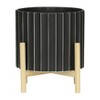 Ceramic Planter with Stand - Fluted Stoneware Pot and Pine Wood Base, Modern Decorative Plant Holder - 2 of 4