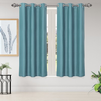 2 Pcs 42 x 63 Inch Solid Blockout Thermal Insulated Grommet Curtain Panels Lake Blue - PiccoCasa