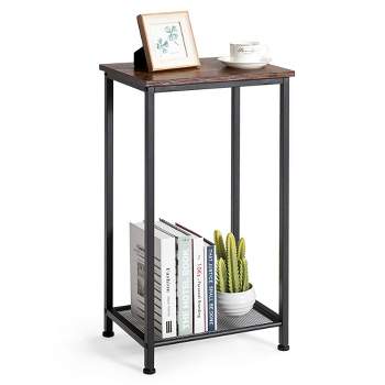Costway 2-Tier Industrial Side End Accent Telephone Table w/Mesh Shelf Rustic Brown