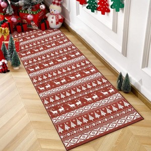 Fulvari Christmas Rug Washable Rugs,Christmas Tree Rug Non-Slip Low Pile Indoor Holiday Decor Carpet for Living Room Bedroom Dining Room - 1 of 4