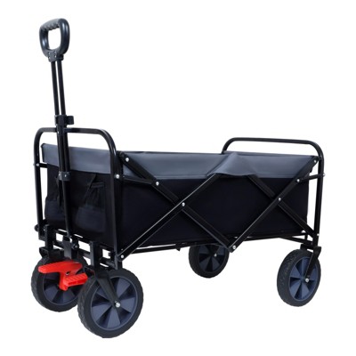 VisioGear Outdoor Serving Carts, Portable Folding Beach Wagons with Wheels, 150L Collapsible Outdoor Carts Foldable, Black, 36.61"*20.94"*39.17"