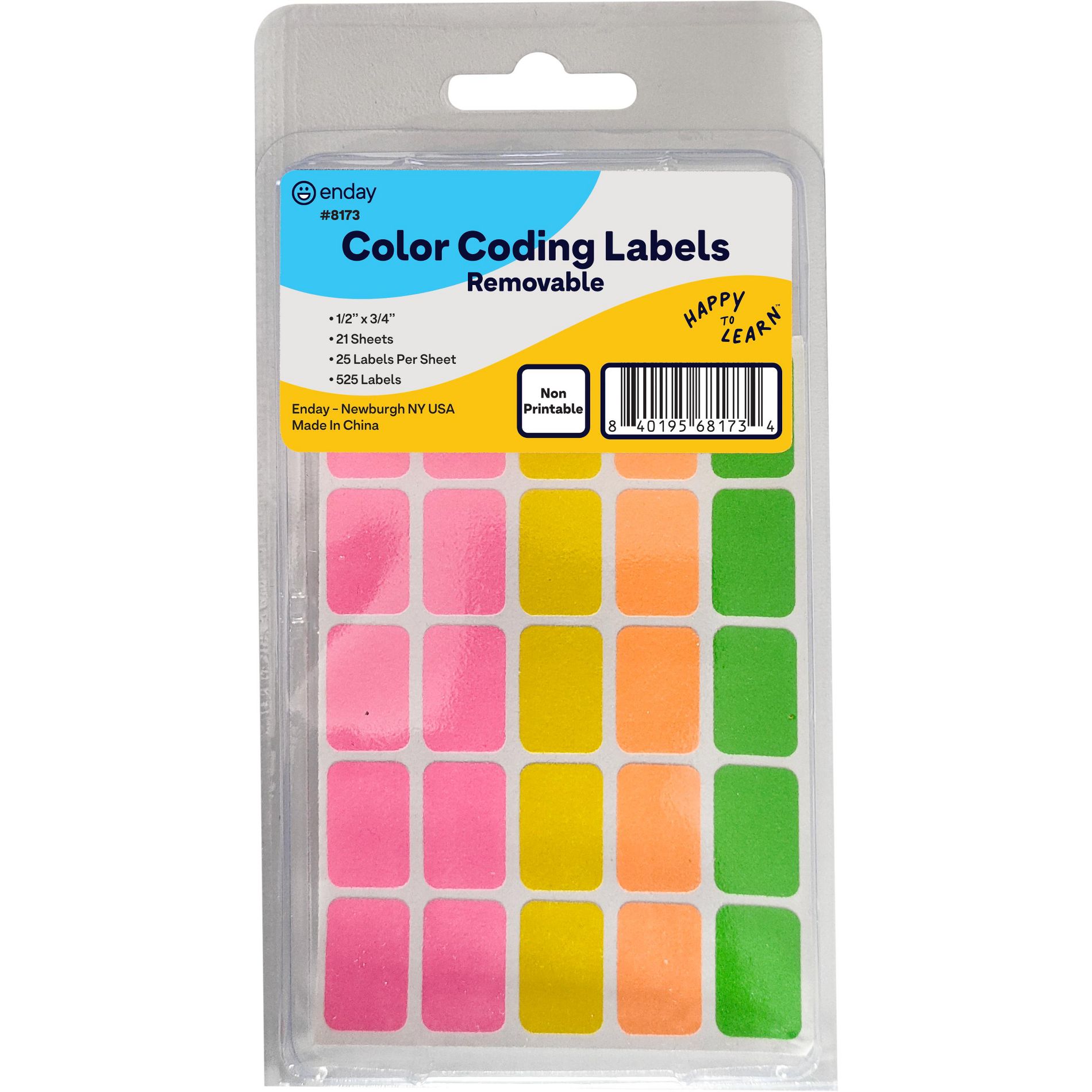 Color-Coding Removable Labels, 1/2" x 3/4", Assorted Neon, Non-Printable, 525 Rectangle Labels Total
21 Sheets, 25 Labels Per Sheet