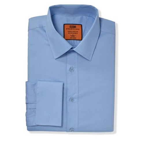 Steven Land Men's French Cuff 100% Cotton Stretch Dress Shirt | Blue 18 ...