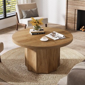 Lantine Round Coffee Table, 31.5" Modern Center Table with Fluted Base, Wooden Cocktail Tables for Small Space, Living Room, Apartment - 1 of 4