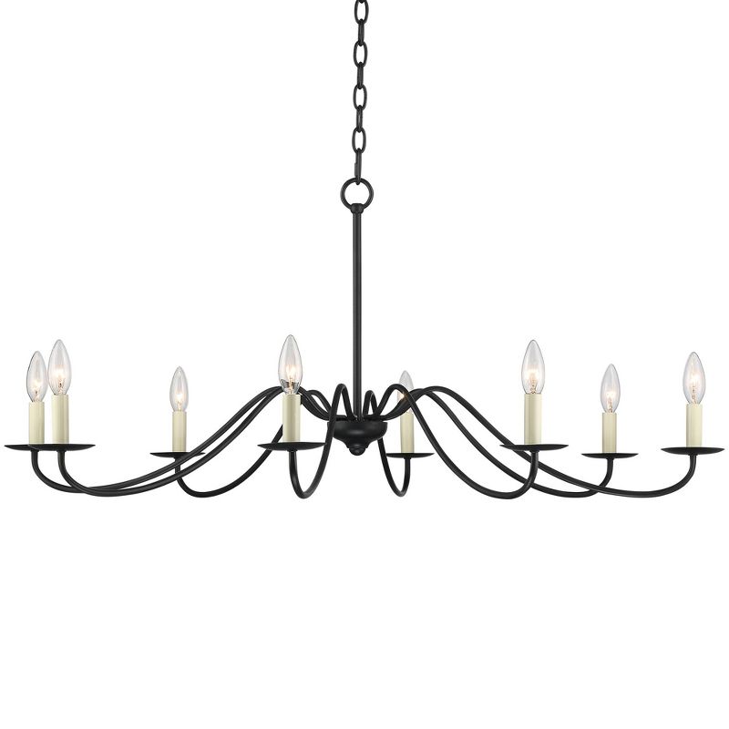 Franklin Iron Works Black Chandelier 42" Wide Farmhouse Rustic Bent Arms 8-Light Fixture for Dining Room Living House Foyer Kitchen Island Entryway, 1 of 10