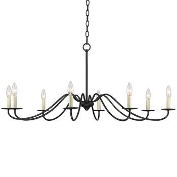 Franklin Iron Works Black Chandelier 42" Wide Farmhouse Rustic Bent Arms 8-Light Fixture for Dining Room Living House Foyer Kitchen Island Entryway