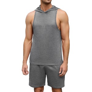 Clearlove Men's Athletic Tracksuit Set Sleeveless Hooded Tanks Tops Sweatsuit 2 Piece Casual Sports Shorts Set - 1 of 4