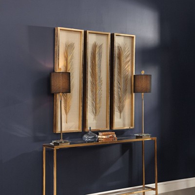 Gold Leaf Palm Shadow Box Set with Linen Background