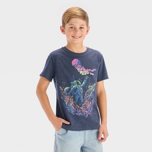 Boys' Short Sleeve Astronaut Underwater Graphic T-Shirt - Cat & Jack™ Navy Blue - 1 of 4