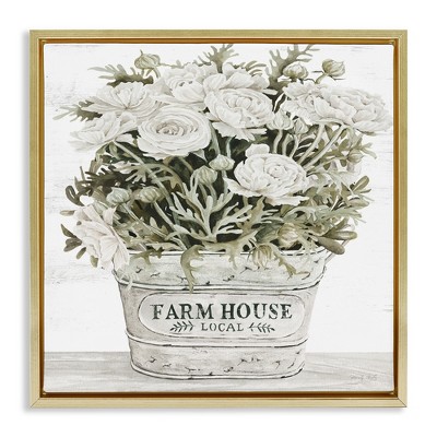 Stupell Industries Farmhouse Planter White Rose Blossoms, 18" x 18"
