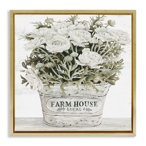 Stupell Industries Farmhouse Planter White Rose Blossoms, 18" x 18" - 1 of 4